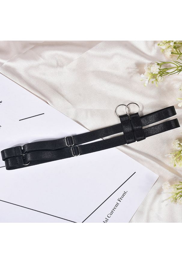 Intica - Komplet bielizny z wysokiej jakości materiałów w stylu harness Ettora. Kolor: fioletowy. Materiał: materiał. Wzór: geometria, aplikacja