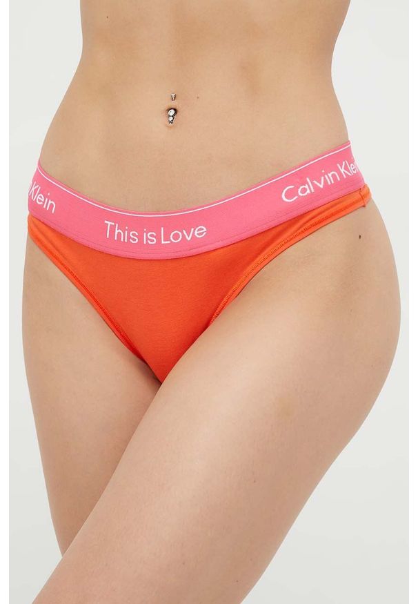 Calvin Klein Underwear stringi kolor czerwony. Kolor: czerwony. Materiał: włókno, materiał