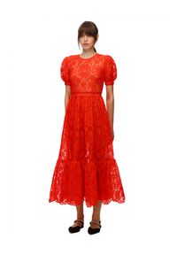 SELF PORTRAIT - Czerwona sukienka midi z koronki. Kolor: czerwony. Materiał: koronka. Wzór: koronka. Typ sukienki: dopasowane, rozkloszowane. Długość: midi #4