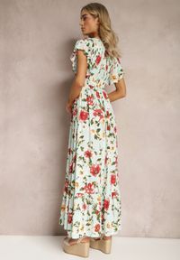 Renee - Jasnozielona Wiskozowa Sukienka w Kwiatowy Print Rozkloszowana Maxi Veradisia. Okazja: na plażę, na spacer. Kolor: zielony. Materiał: wiskoza. Wzór: kwiaty, nadruk. Sezon: lato. Długość: maxi #3