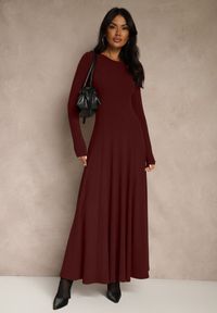 Renee - Bordowa Rozkloszowana Sukienka z Bawełny Tusmala. Okazja: na co dzień. Kolor: czerwony. Materiał: bawełna. Typ sukienki: proste. Styl: casual, elegancki #5