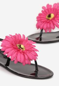 Born2be - Czarne Sandały Japonki z Ozdobnym Kwiatem Navita. Kolor: czarny. Wzór: kwiaty #2