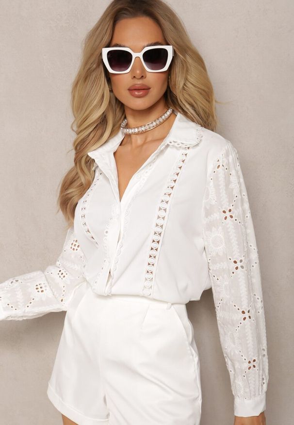 Renee - Biała Koszula w Stylu Boho z Ozdobnym Haftem Anvia. Kolor: biały. Wzór: haft. Styl: boho