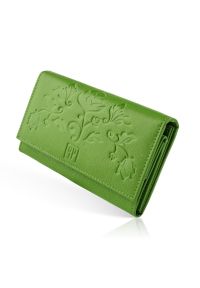 Portfel skórzany PAOLO PERUZZI T-45-GR zielony. Kolor: zielony. Materiał: skóra. Wzór: kwiaty #1