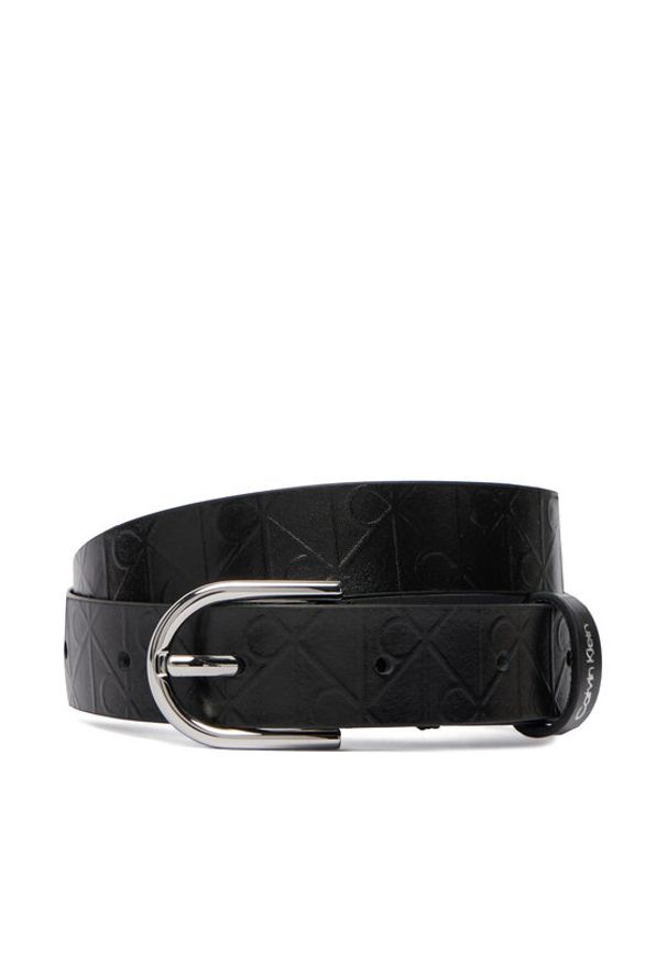 Calvin Klein Pasek Damski Round Buckle Debossed LV04F7143G Czarny. Kolor: czarny. Materiał: skóra