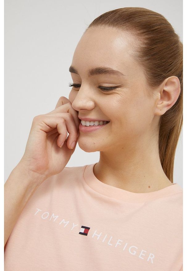 TOMMY HILFIGER - Tommy Hilfiger koszula nocna damska kolor pomarańczowy bawełniana. Kolor: pomarańczowy. Materiał: bawełna. Długość: krótkie. Wzór: nadruk