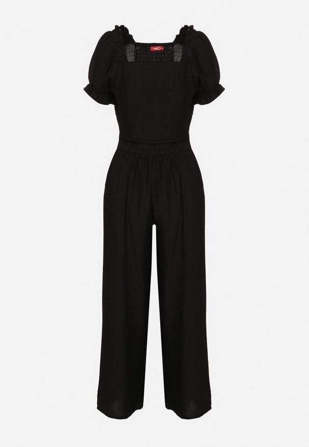 Born2be - Czarny Wiskozowy Komplet Spodnie o Szerokim Kroju i Top Heltebia. Kolor: czarny. Materiał: wiskoza