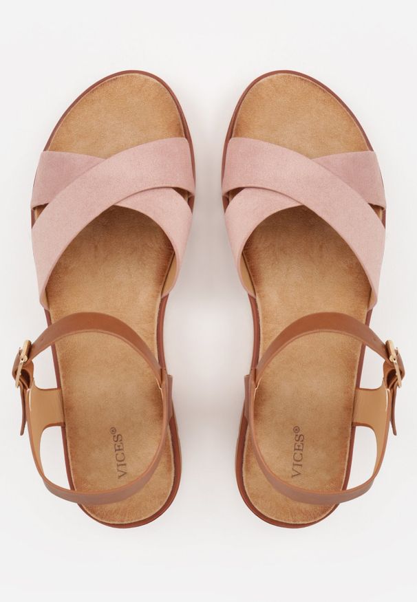 Born2be - Różowe Sandały VICES na Płaskiej Podeszwie z Paskiem w Kształcie X Doriven. Okazja: na co dzień, na randkę, na spacer. Zapięcie: pasek. Kolor: różowy. Materiał: len. Sezon: lato. Obcas: na płaskiej podeszwie. Styl: casual, elegancki