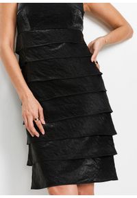 Sukienka z tafty z falbanami bonprix czarny. Kolor: czarny. Materiał: poliester, poliamid, wiskoza, materiał. Typ sukienki: ołówkowe #4