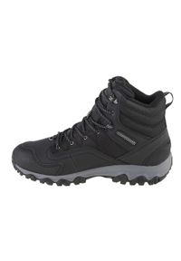 Buty trekkingowe męskie Merrell Thermo Akita Mid WP. Wysokość cholewki: za kostkę. Zapięcie: sznurówki. Kolor: wielokolorowy, szary. Materiał: skóra, syntetyk, tkanina, materiał. Szerokość cholewki: normalna