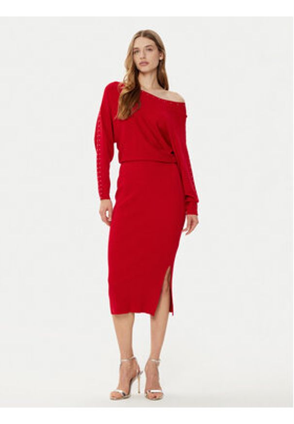 Morgan Sukienka dzianinowa 242-RMLIDO Czerwony Slim Fit. Kolor: czerwony. Materiał: syntetyk