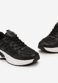 Renee - Czarne Sznurowane Sneakersy z Ekoskóry z Siateczką i Odblaskami Aeriesa. Kolor: czarny #3