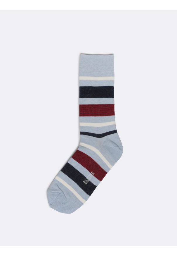 Big-Star - Skarpety bawełniane męskie w kolorowe paski niebieskie Ismaelo 401. Kolor: niebieski. Materiał: bawełna. Wzór: kolorowy, paski