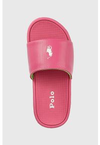 Polo Ralph Lauren klapki dziecięce kolor różowy. Kolor: różowy. Materiał: materiał. Wzór: gładki. Obcas: na obcasie. Wysokość obcasa: niski #4