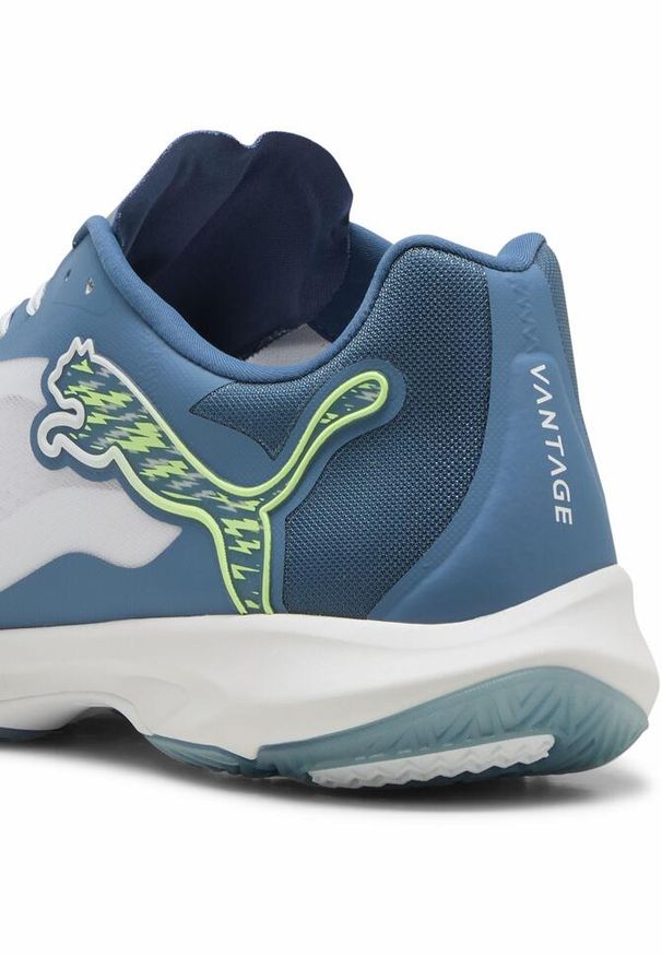 Puma - Buty do piłki ręcznej Vantage NITRO™ PUMA White Blue Horizon Fizzy Apple Yellow. Kolor: biały, niebieski, żółty, wielokolorowy