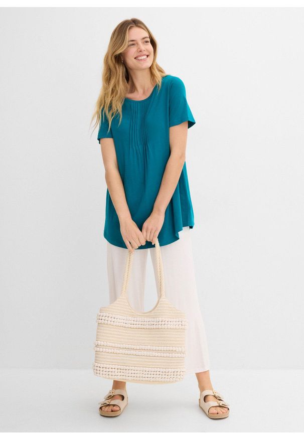 bonprix - T-shirt o trapezowym kroju, krótki rękaw. Kolor: niebieski. Długość rękawa: krótki rękaw. Długość: krótkie