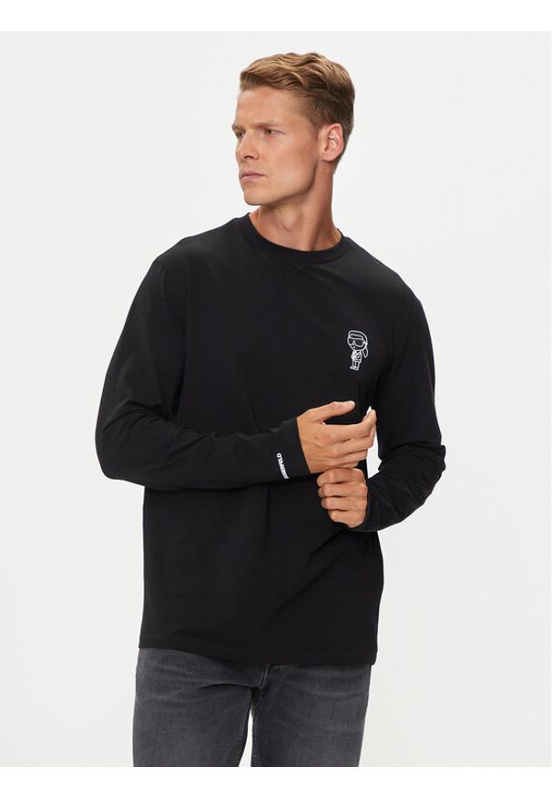 Karl Lagerfeld - KARL LAGERFELD Longsleeve 755405 543221 Czarny Slim Fit. Typ kołnierza: dekolt w karo. Kolor: czarny. Materiał: bawełna. Długość rękawa: długi rękaw