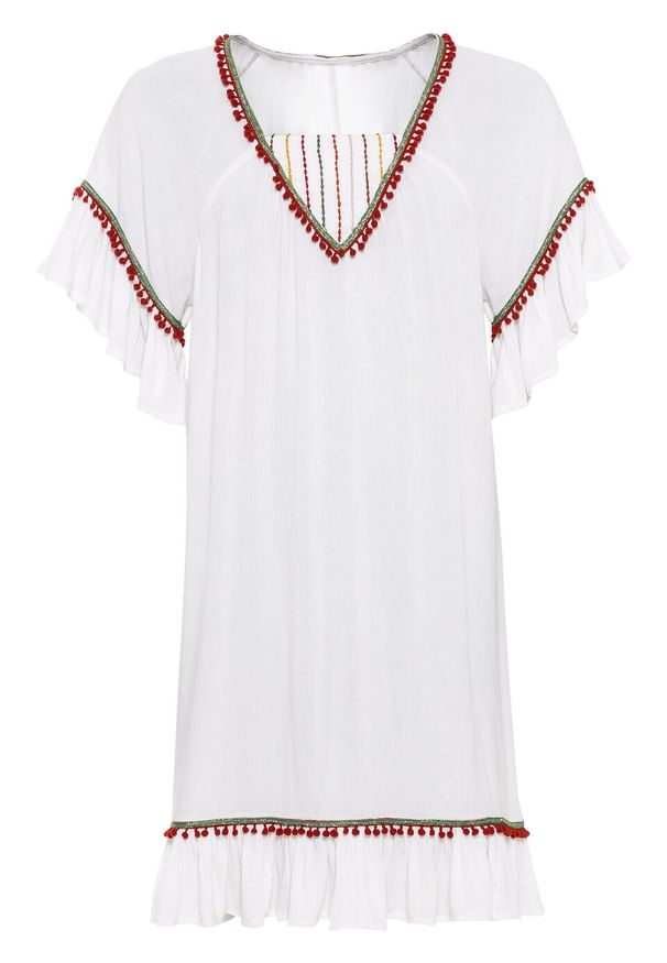 Sukienka z aplikacjami bonprix biel wełny. Kolor: biały. Materiał: wełna. Wzór: aplikacja