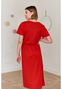 Marie Zélie - Sukienka Elwina czerwona. Okazja: na co dzień. Kolor: czerwony. Materiał: bawełna, dzianina, materiał, elastan, tkanina, guma. Długość rękawa: krótki rękaw. Typ sukienki: proste. Styl: casual #4