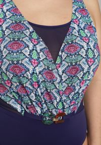 Born2be - Granatowy Kopertowy Strój Kąpielowy Jednoczęściowy z Siateczką i Paskiem Raera. Kolor: niebieski. Materiał: len #4