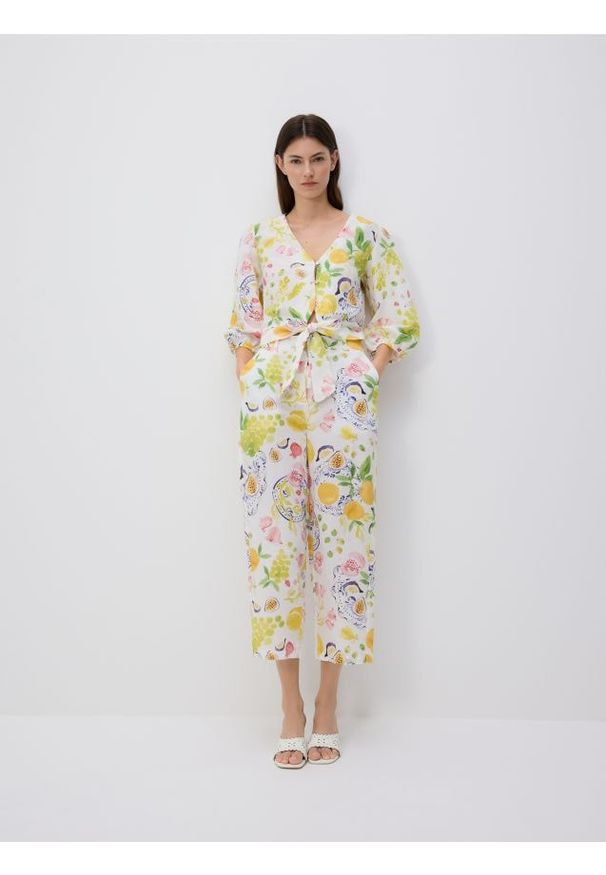 Reserved - Wzorzyste spodnie z lnem - wielobarwny. Materiał: len