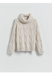 Reserved - Golf z domieszką wełny - kremowy. Typ kołnierza: golf. Kolor: kremowy. Materiał: wełna