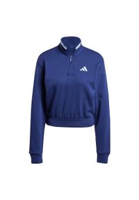 Adidas - Bluza dresowa Essentials Color Pop French Terry Crop Quarter-Zip. Kolor: niebieski. Materiał: dresówka. Długość rękawa: długi rękaw. Długość: krótkie. Sport: fitness