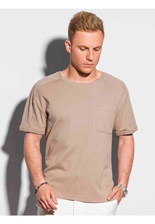 Ombre Clothing - T-shirt męski bawełniany S1386 - popielaty - XXL. Kolor: szary. Materiał: bawełna