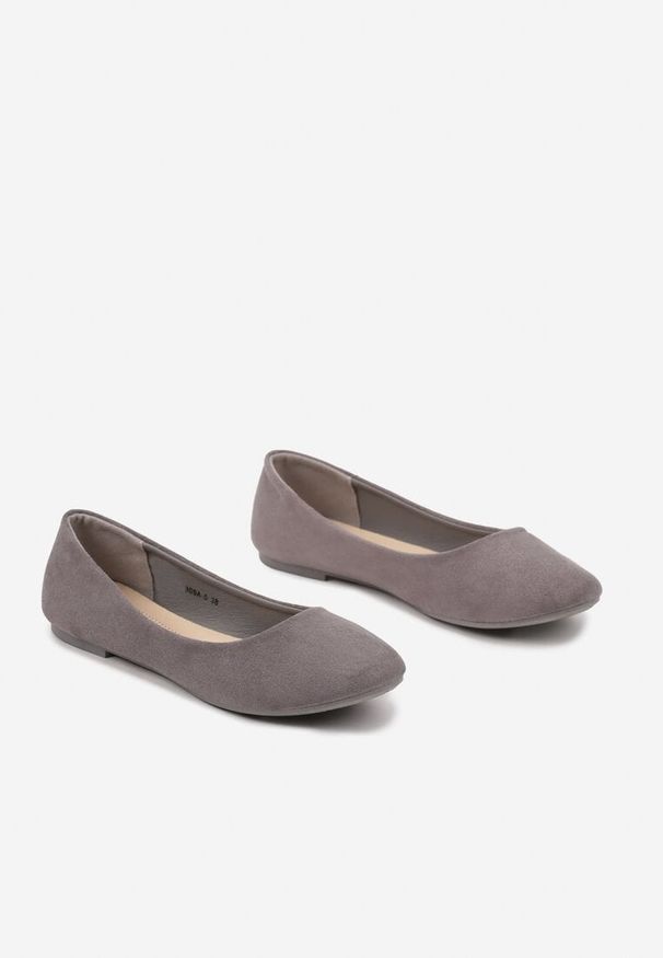Born2be - Szare Balerinki z Ozdobnym Połyskiem Delarisa. Okazja: na co dzień. Kolor: szary. Materiał: jeans. Styl: elegancki, casual