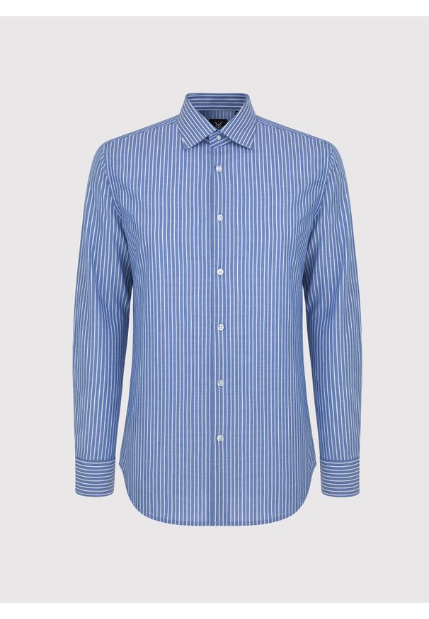 Pako Lorente - PAKO LORENTE – Niebieska koszula męska w paski. Kolor: niebieski. Materiał: bawełna. Długość rękawa: długi rękaw. Długość: długie. Wzór: paski
