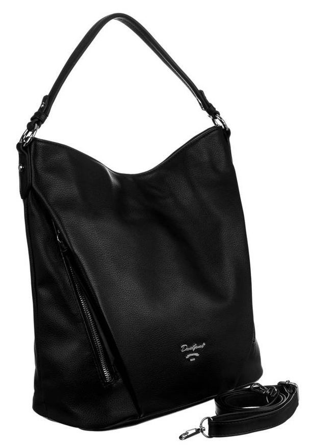 DAVID JONES - Shopper bag czarny David Jones 6607-1A BLACK. Kolor: czarny. Materiał: skórzane