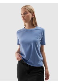 4f - 4F T-shirt regular gładki damski - niebieski XXL. Okazja: na co dzień. Kolor: niebieski. Materiał: skóra, jersey, dzianina, bawełna, materiał. Długość rękawa: krótki rękaw. Długość: krótkie. Wzór: gładki. Sezon: lato. Styl: sportowy, klasyczny, casual