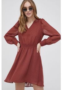 only - Only sukienka kolor bordowy mini rozkloszowana. Kolor: czerwony. Materiał: tkanina. Długość rękawa: długi rękaw. Długość: mini