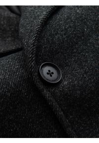 Ombre Clothing - Krótki dwurzędowy męski płaszcz z wełną – grafitowy V1. Okazja: na co dzień. Kolor: szary. Materiał: wełna. Długość: krótkie. Wzór: ze splotem, paski. Sezon: zima. Styl: casual, elegancki