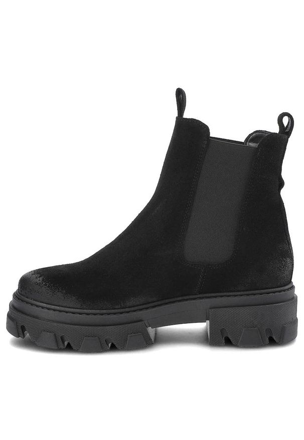 Czarne Botki Dwunasty Shoes Damskie Stylowe Buty. Okazja: do pracy, na co dzień. Zapięcie: bez zapięcia. Kolor: czarny. Materiał: zamsz, materiał, skóra, jeans. Szerokość cholewki: normalna. Obcas: na obcasie. Styl: elegancki. Wysokość obcasa: niski