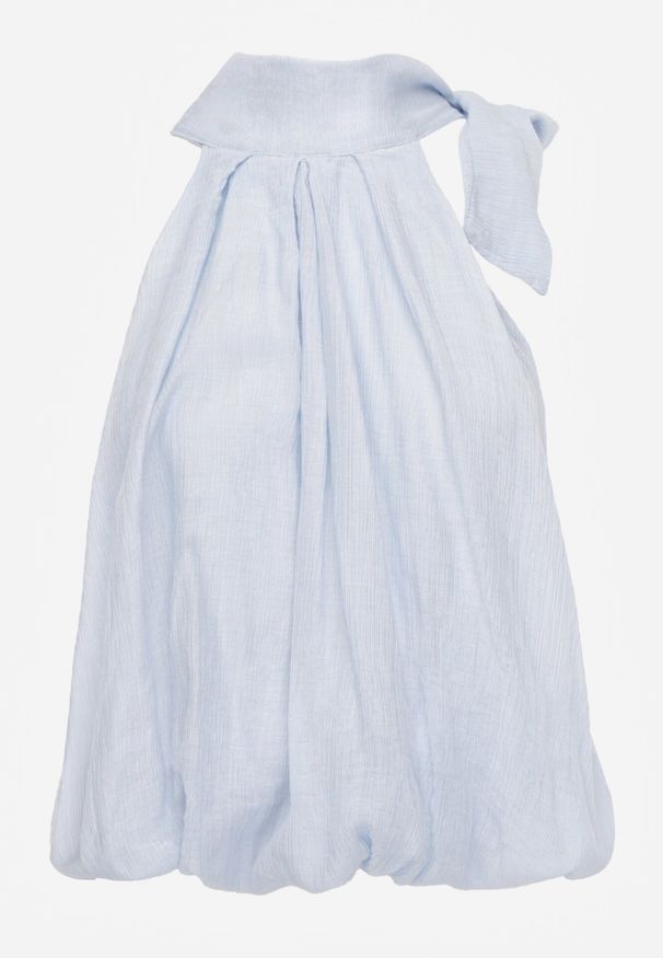 Born2be - Niebieska Elegancka Bluzka z Wiskozy Ozdobiona Wiązaniem Nemereia. Typ kołnierza: kokarda. Kolor: niebieski. Materiał: wiskoza. Długość: długie. Wzór: aplikacja. Styl: elegancki