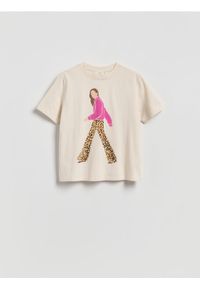 Reserved - T-shirt z nadrukiem - beżowy. Kolor: beżowy. Materiał: bawełna. Wzór: nadruk #1