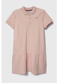 TOMMY HILFIGER - Tommy Hilfiger sukienka dziecięca kolor różowy mini rozkloszowana. Kolor: różowy. Materiał: bawełna. Długość rękawa: krótki rękaw. Typ sukienki: rozkloszowane. Długość: mini #1