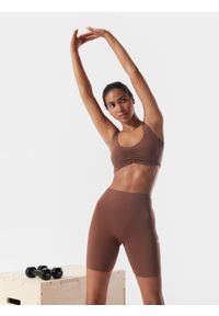 4f - 4F Legginsy kolarki treningowe z materiałów z recyklingu damskie 4F x Anna Lewandowska M. Stan: podwyższony. Kolor: brązowy. Materiał: materiał. Wzór: nadruk. Sport: fitness