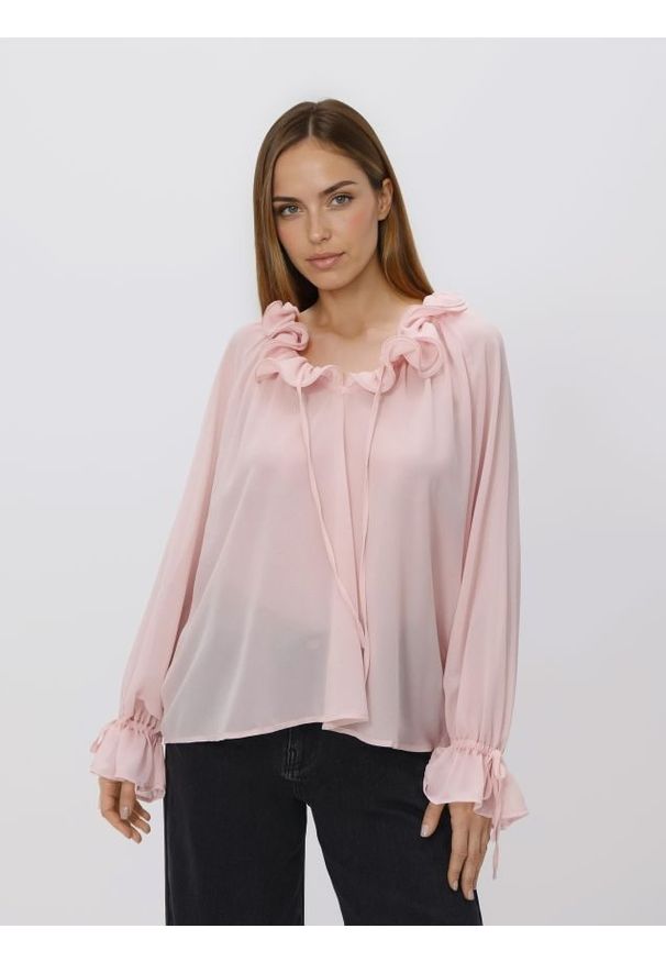 Reserved - Bluzka z falbanami - różowy. Kolor: różowy. Materiał: tkanina