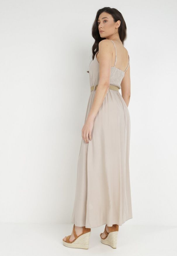 Born2be - Beżowa Sukienka z Paskiem Chrysaleia. Okazja: na co dzień. Kolor: beżowy. Długość rękawa: na ramiączkach. Wzór: gładki. Sezon: lato. Typ sukienki: proste. Styl: casual. Długość: maxi