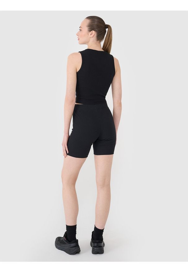 4f - 4F Legginsy krótkie dzianinowe damskie - czarne XL. Stan: podwyższony. Kolor: czarny. Materiał: dzianina. Długość: krótkie. Wzór: jednolity