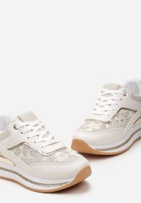 Born2be - Beżowe Sneakersy Ozdobione Brokatem i Metalicznymi Wstawkami Cindema. Kolor: beżowy. Wzór: aplikacja #4
