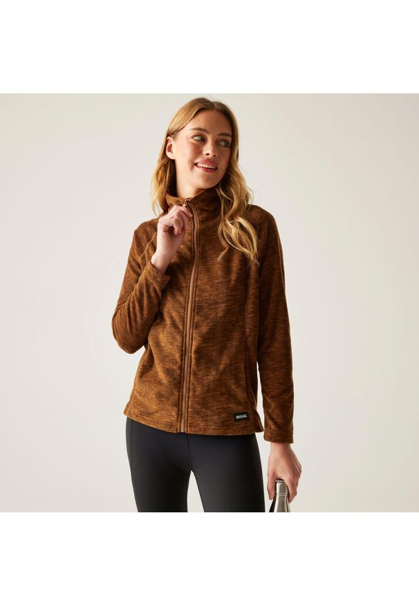 Regatta - Polar damski rozsuwany Mayse. Kolor: pomarańczowy, czerwony, wielokolorowy. Materiał: polar. Długość rękawa: raglanowy rękaw. Wzór: melanż