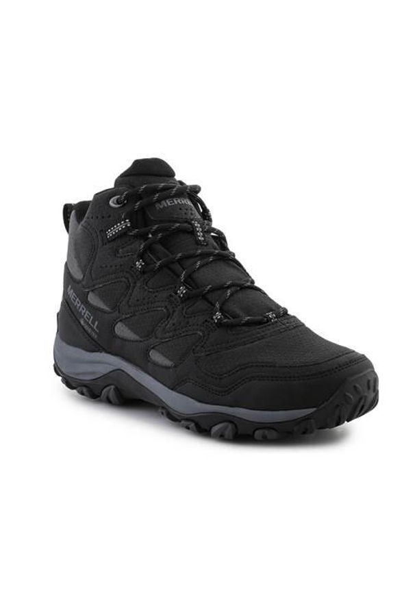 Buty trekkingowe męskie Merrell West Rim Sport Mid Gtx. Zapięcie: sznurówki. Kolor: czarny. Materiał: syntetyk, tkanina, materiał. Szerokość cholewki: normalna. Sport: turystyka piesza