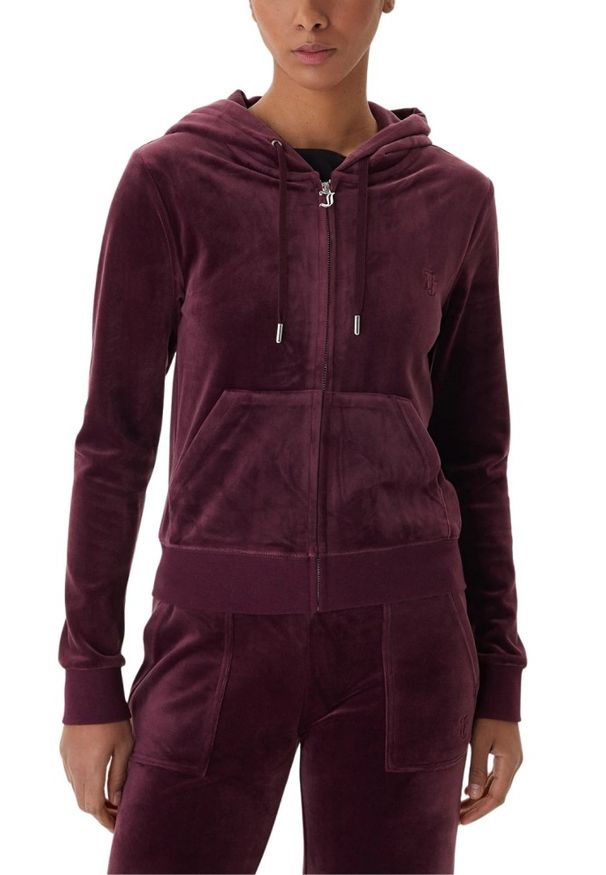 Juicy Couture - JUICY COUTURE Śliwkowa bluza damska Robertson Hoodie, Rozmiar L. Okazja: na co dzień. Kolor: fioletowy. Materiał: materiał. Styl: elegancki, casual, klasyczny