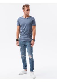 Ombre Clothing - T-shirt męski bawełniany BASIC S1370 - denim - XXL. Materiał: denim, bawełna. Styl: klasyczny
