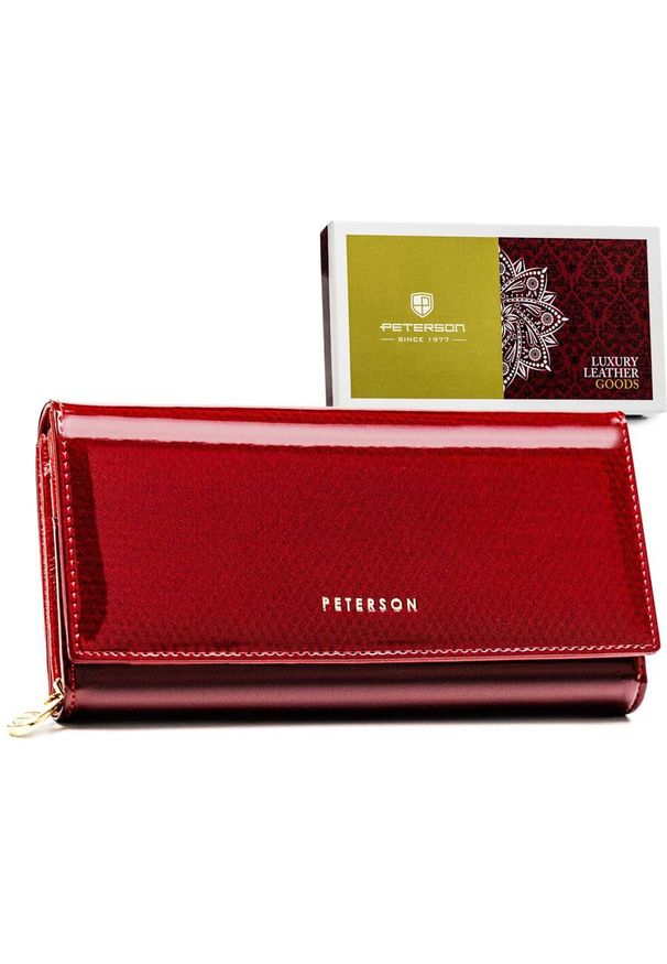 Portfel damski Peterson PTN 42106-SBR czerwony. Kolor: czerwony. Materiał: skóra, lakier. Wzór: geometria, aplikacja