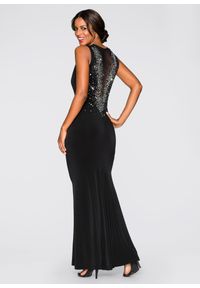 bonprix - Sukienka maxi ze sztrasami w dekolcie z tyłu. Kolor: czarny. Materiał: jersey. Styl: wizytowy, elegancki. Długość: maxi #1