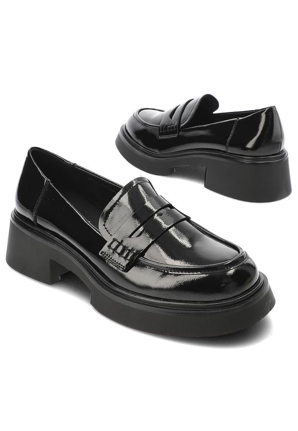 Czarne Mokasyny S.Barski Eleganckie Obuwie Damskie. Wysokość cholewki: za kolano. Kolor: czarny. Materiał: materiał. Styl: elegancki